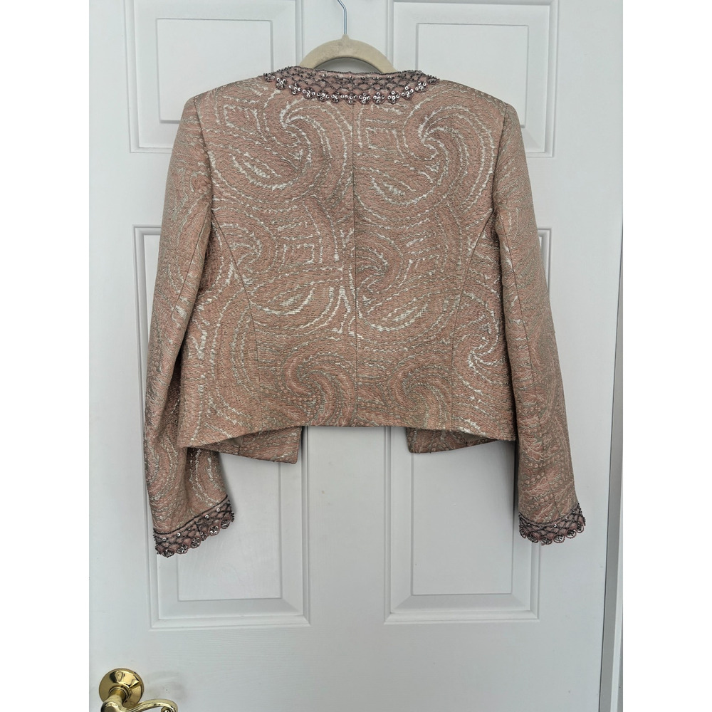 Andrea Behar Blush Pink Metallic Brocade Evening Jacket Sequin Beaded Trim Sz 6 - Picture 2 of 6